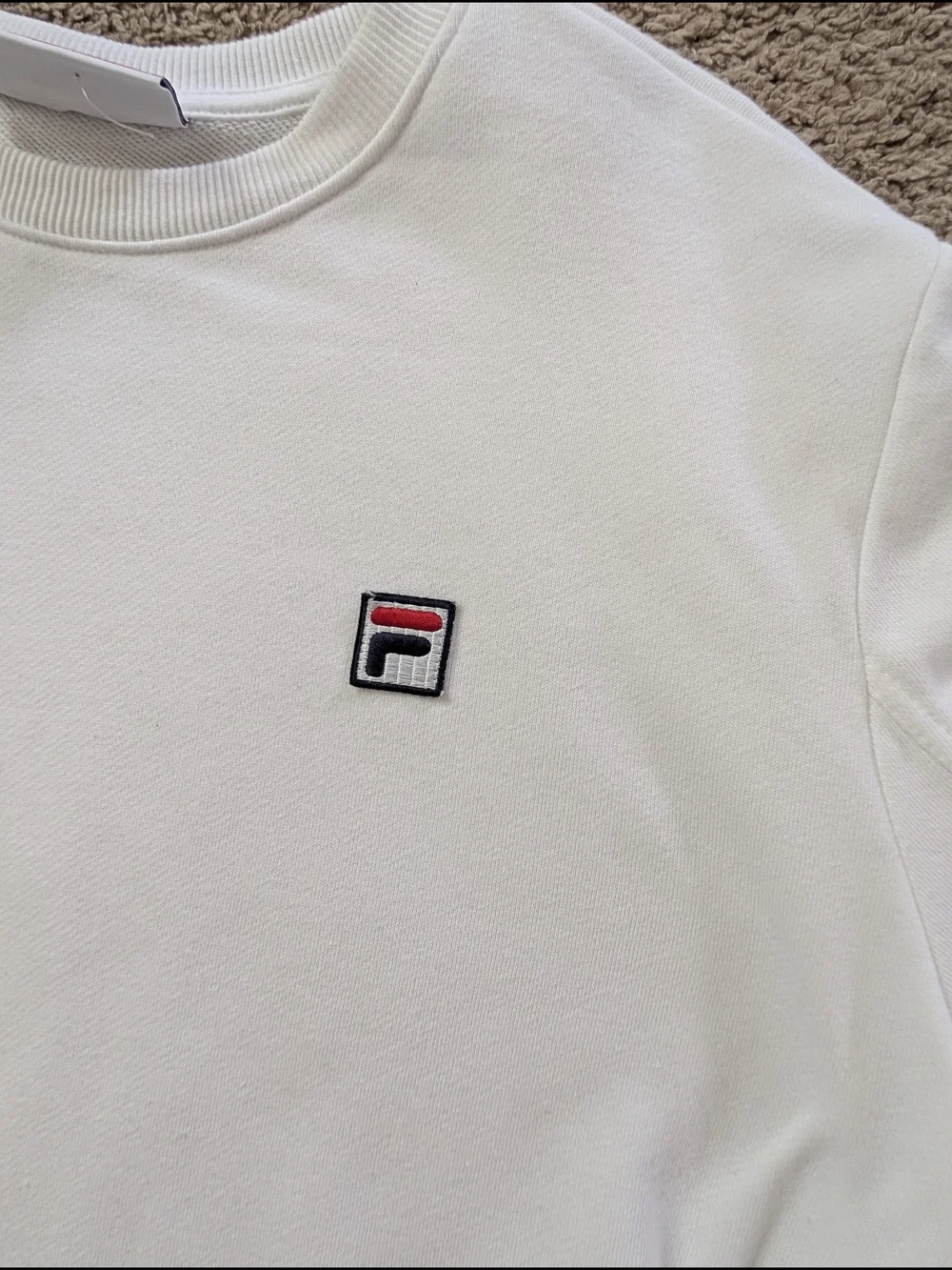 Fila White French Terry Crewneck Sweatshirt with Striped Trim Size XL - Picture 7 of 12